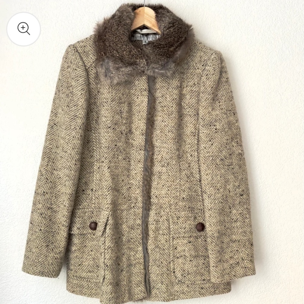 LARRY LEVINE Herringbone FUR Jacket